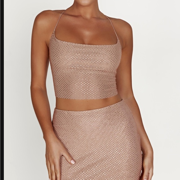 NWT Meshki Diamanté Beige Strappy Skirt Set - Picture 2 of 2